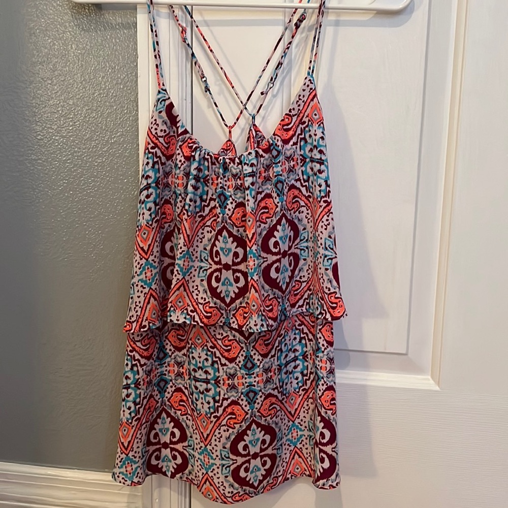 Tropical neon/maroon/teal top